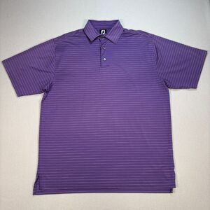 FootJoy Polo Men's L Purple Stripe Logo Golf Performance Stretch Satin Shirt FJ‎